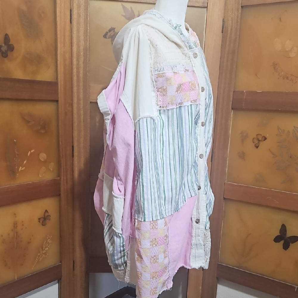 Boho Cottagecore Patchwork Button Down Distressed… - image 8